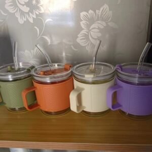 Botol kaca cangkir warna + sedotan